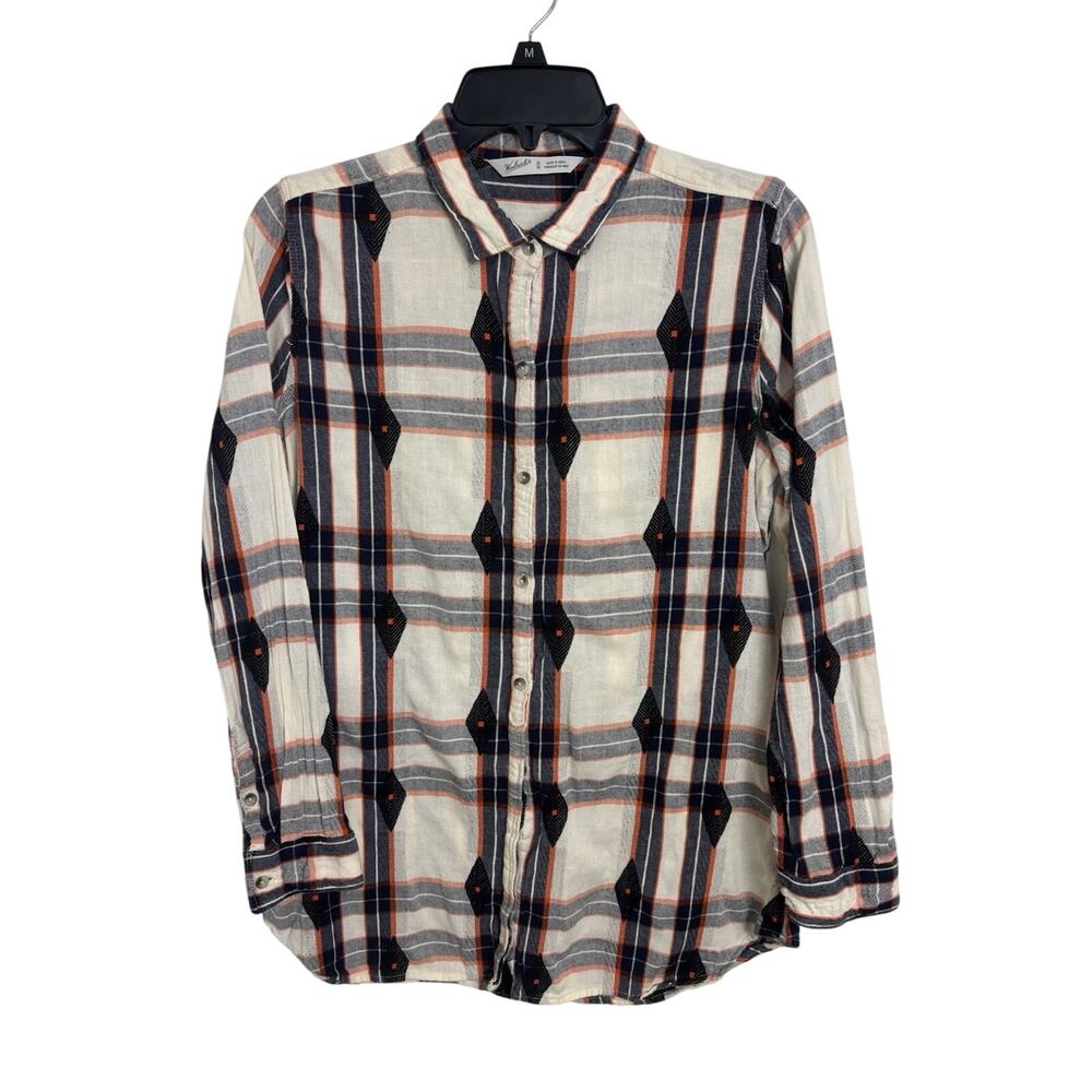 Woolrich Navy Orange Southwestern Aztec Print Flannel Button Up Women's M